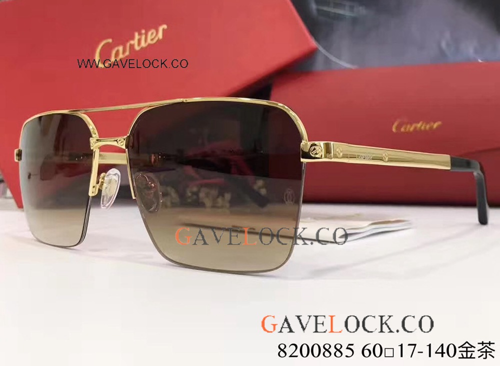 AAA Grade Cartier Sunglasses Replica - Gold & Brown Double-bar